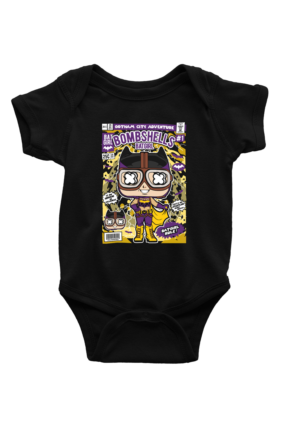 Bombshells Baskılı Unisex Siyah Bebek Body - Zıbın