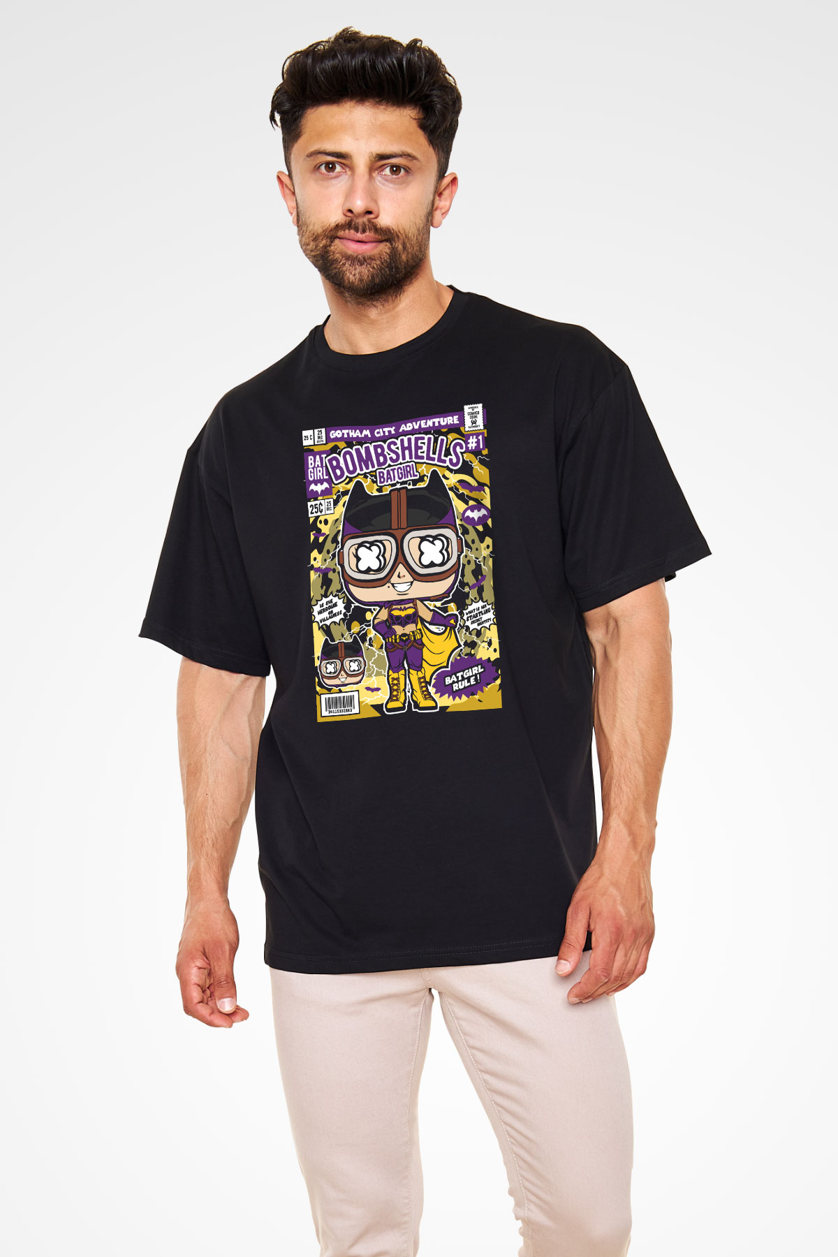 Bombshells Baskılı Unisex Siyah Oversize Tişört