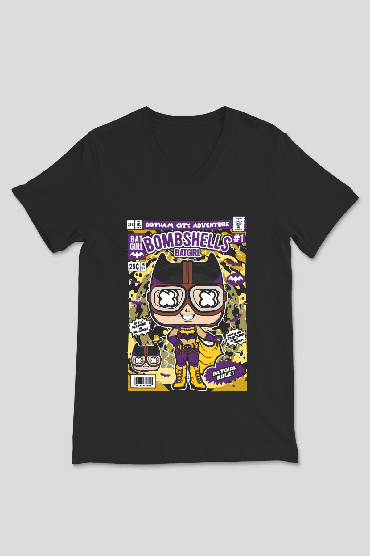 Bombshells Baskılı Unisex Siyah V Yaka Tişört