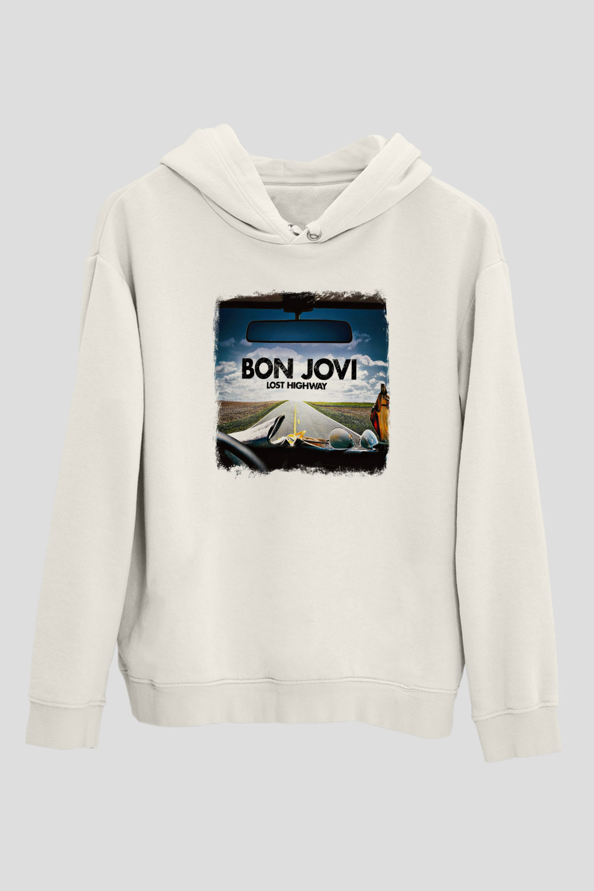 Bon Jovi Baskılı Unisex Beyaz Hoodie