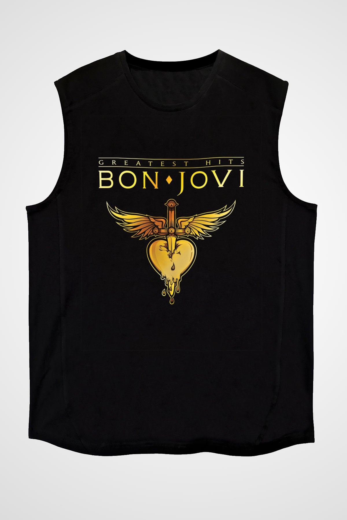 Bon Jovi Baskılı Unisex Siyah Kolsuz Tişört