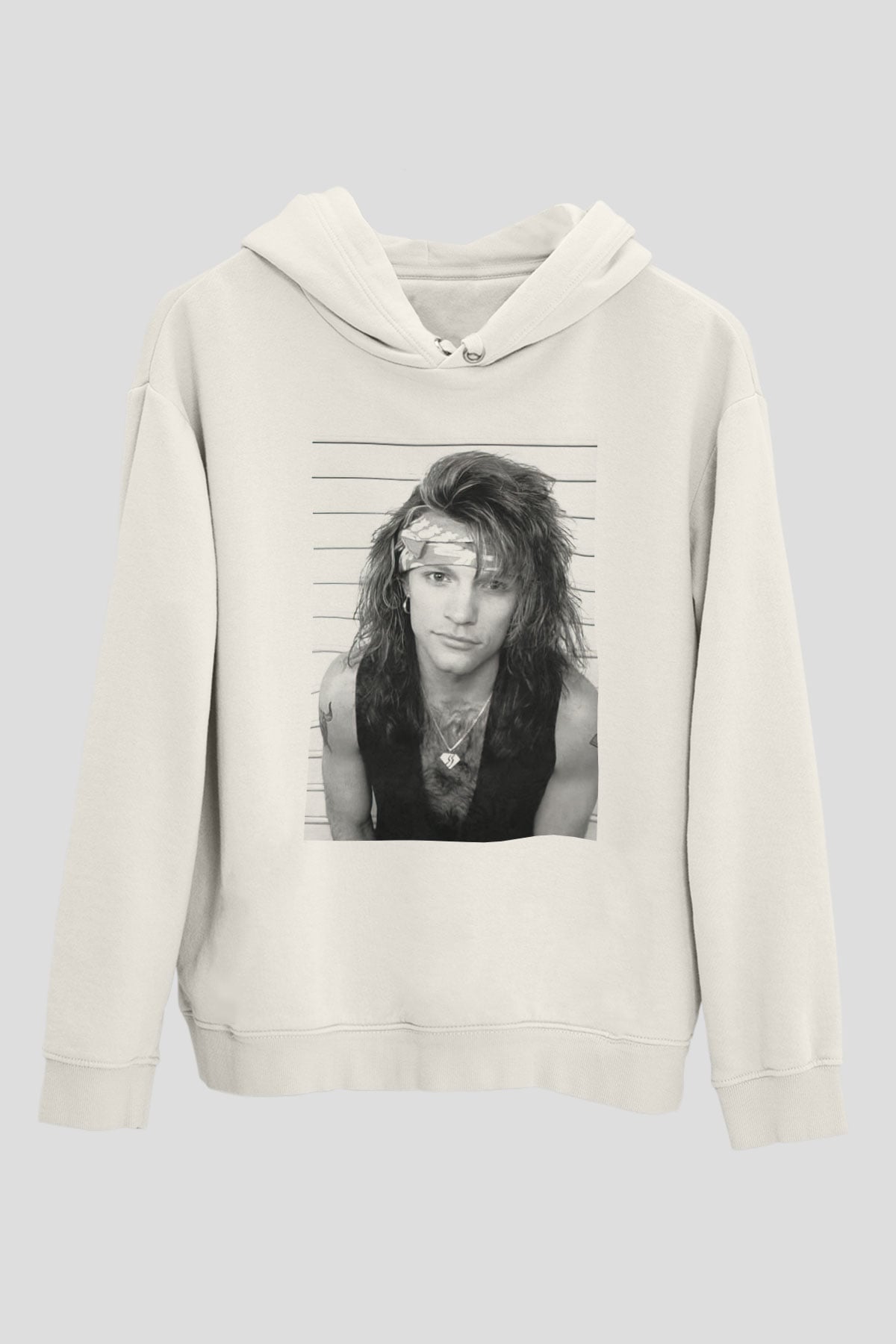 Bon Jovi Beyaz Unisex Kapşonlu Sweatshirt