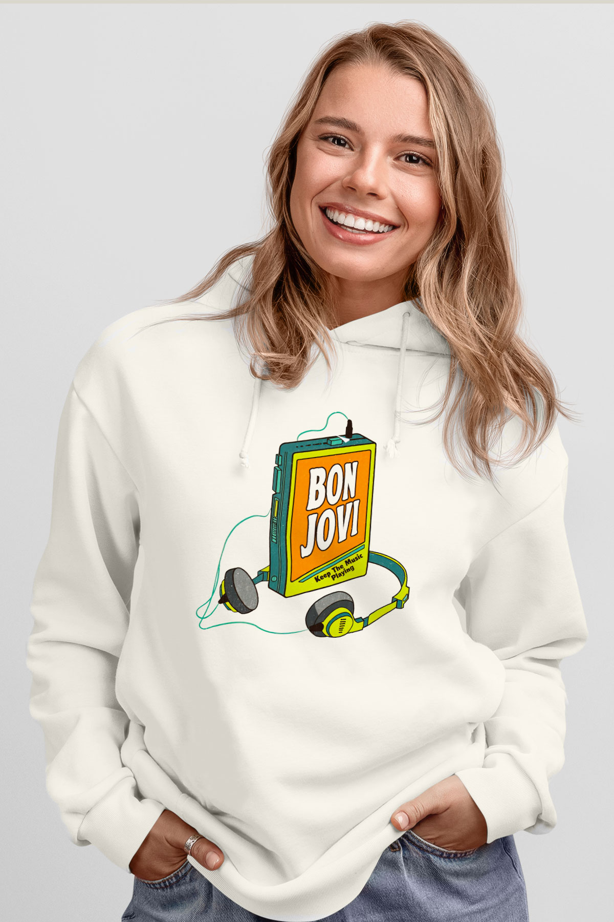 Bon Jovi Beyaz Unisex Kapüşonlu Sweatshirt