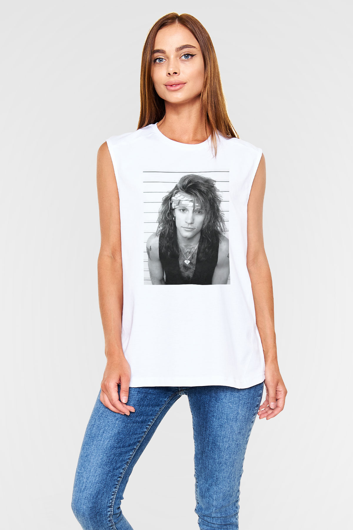 Bon Jovi Beyaz Unisex Kolsuz Tişört