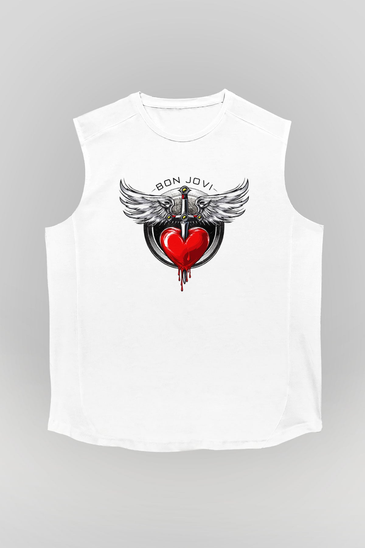Bon Jovi Beyaz Unisex Kolsuz Tişört