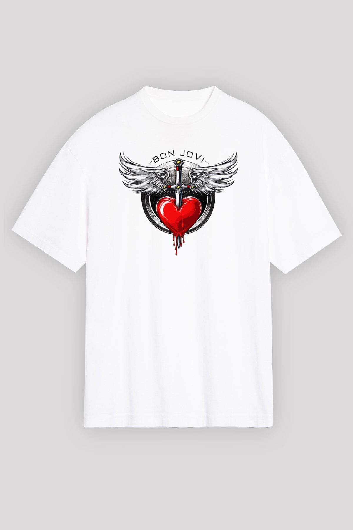 Bon Jovi Beyaz Oversize Tişört Oversize T-shirt - TişörtFabrikası