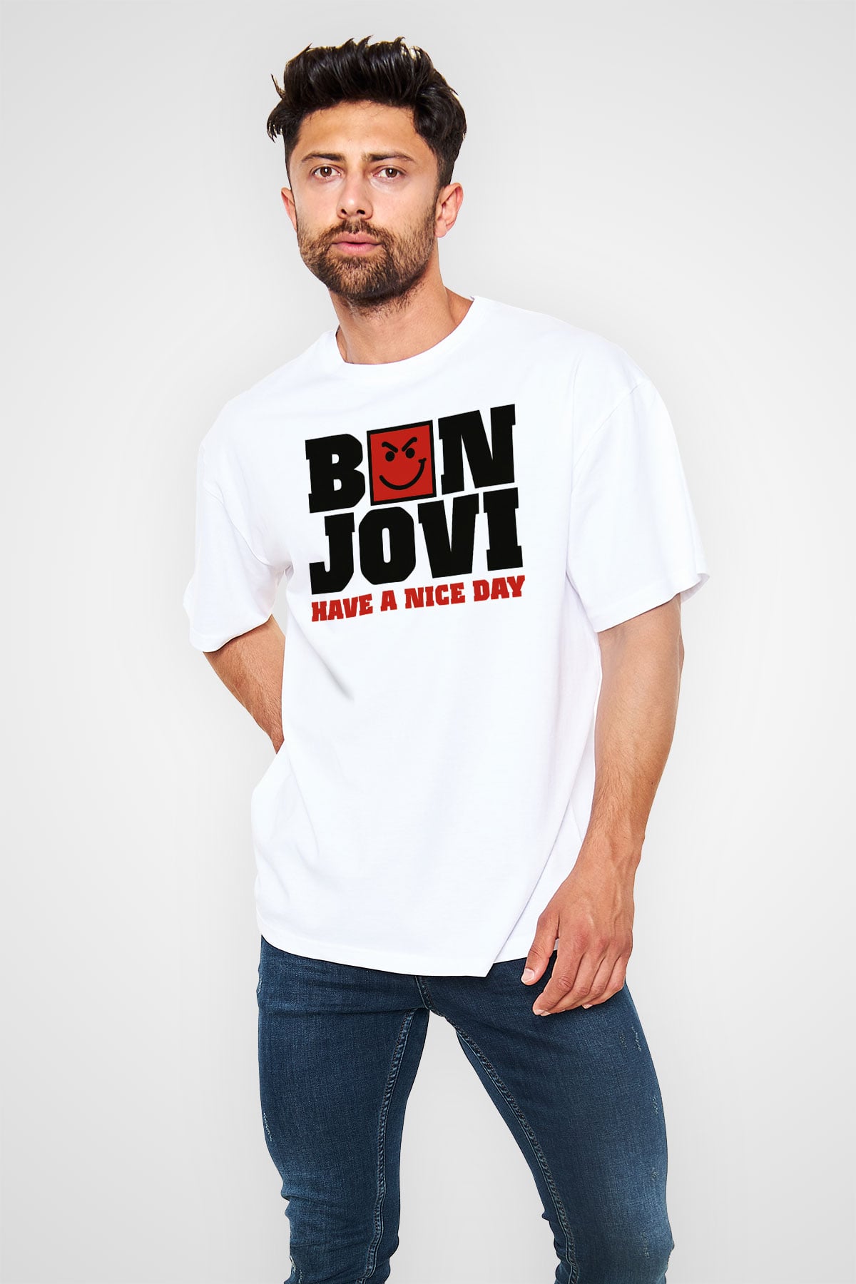 Bon Jovi Have A Nice Day Beyaz Oversize Tişört Oversize T-shirt - TişörtFabrikası