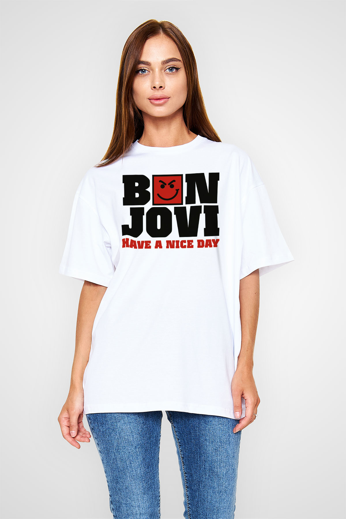Bon Jovi Have A Nice Day Beyaz Oversize Tişört Oversize T-shirt - TişörtFabrikası
