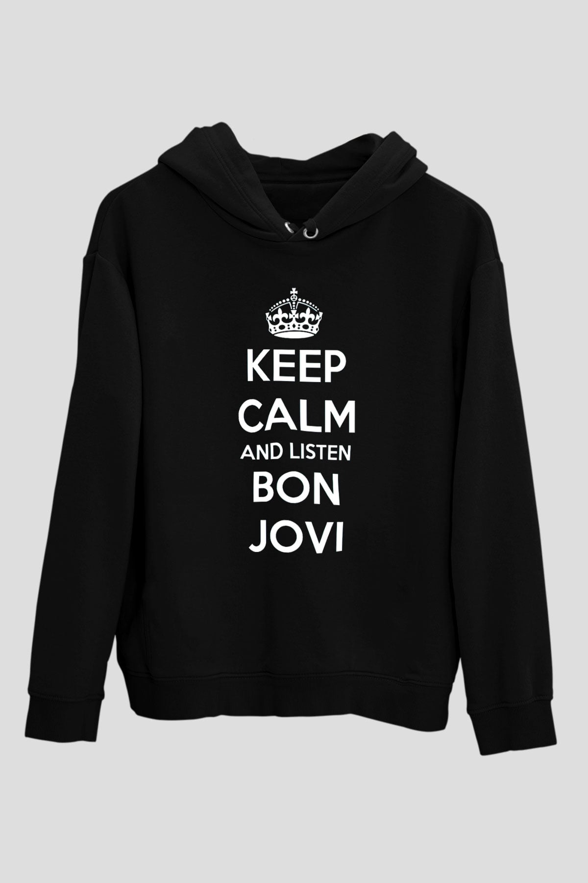 Bon Jovi Keep Calm And Listen To Siyah Unisex Kapüşonlu Sweatshirt