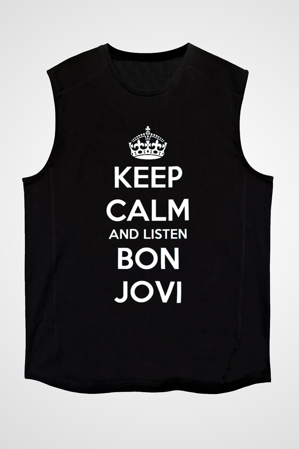 Bon Jovi Keep Calm And Listen To Siyah Unisex Kolsuz Tişört