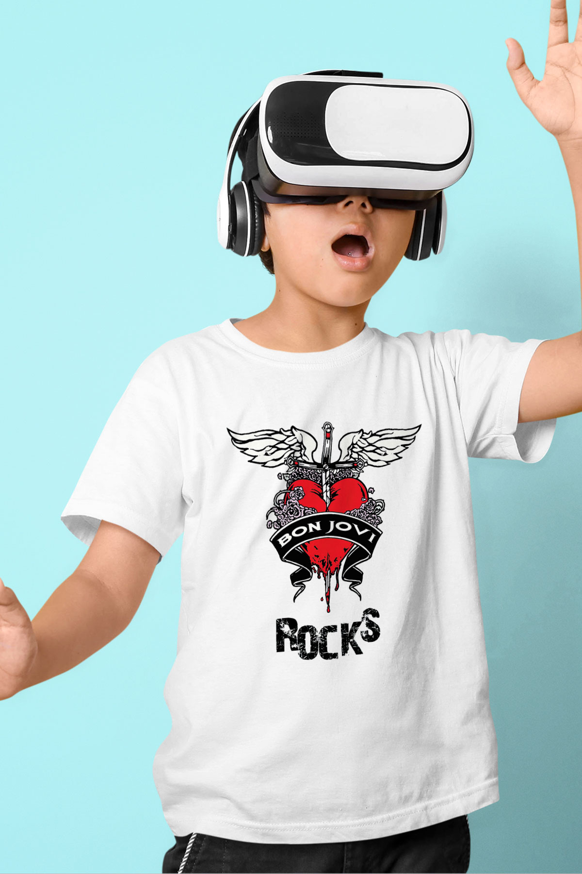 Bon Jovi Rocks Beyaz Unisex Çocuk Tişört