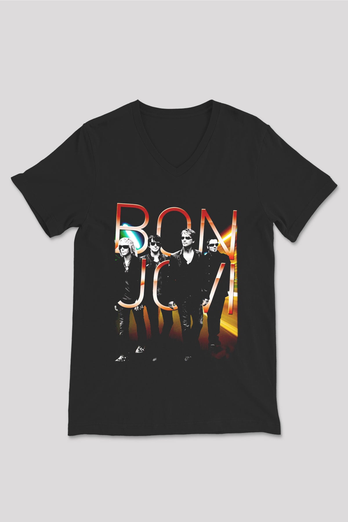 Bon Jovi Siyah Unisex V Yaka Tişört