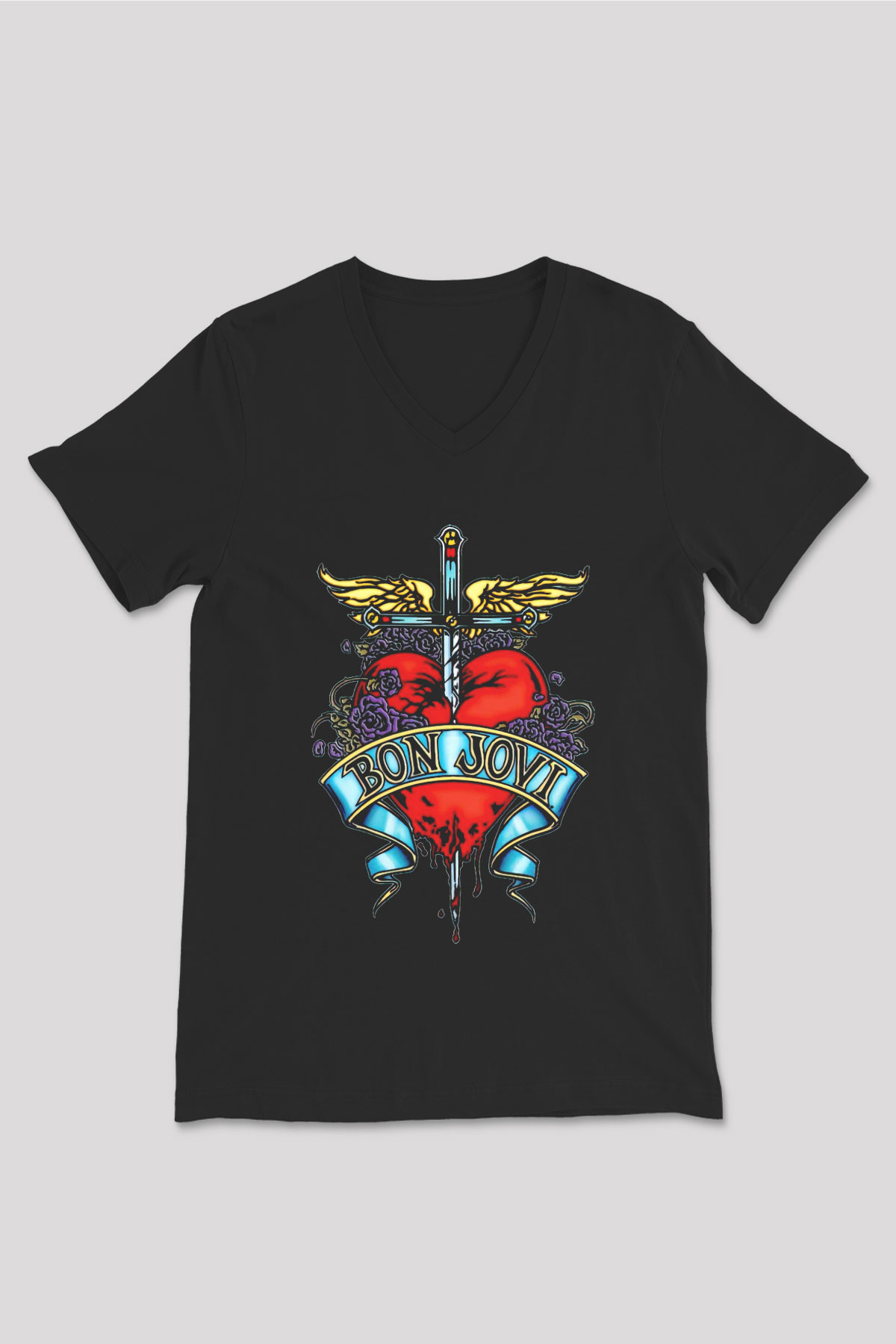 Bon Jovi Siyah Unisex V Yaka Tişört