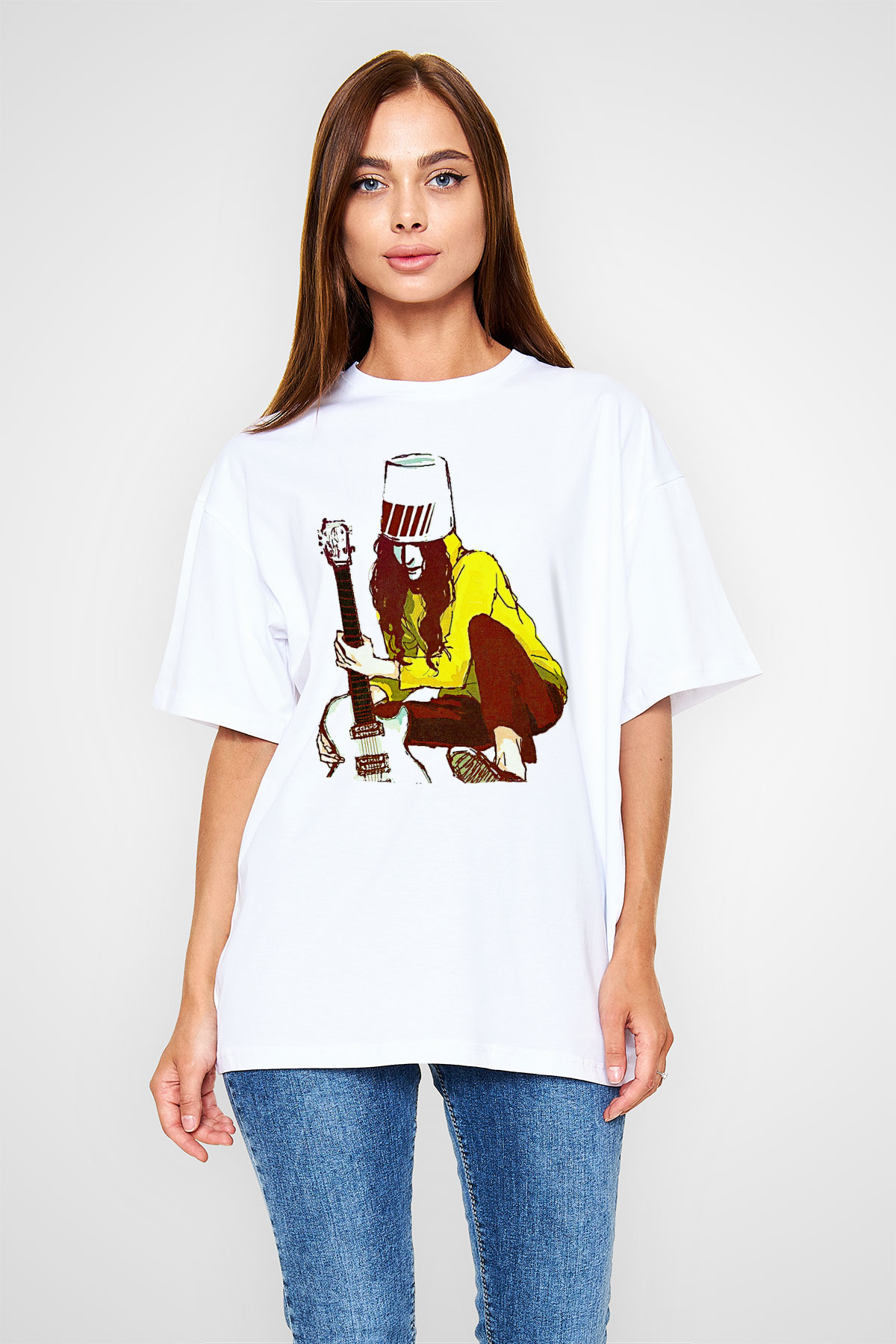 Boney M Baskılı Beyaz Unisex Oversize Tişört - Tshirt