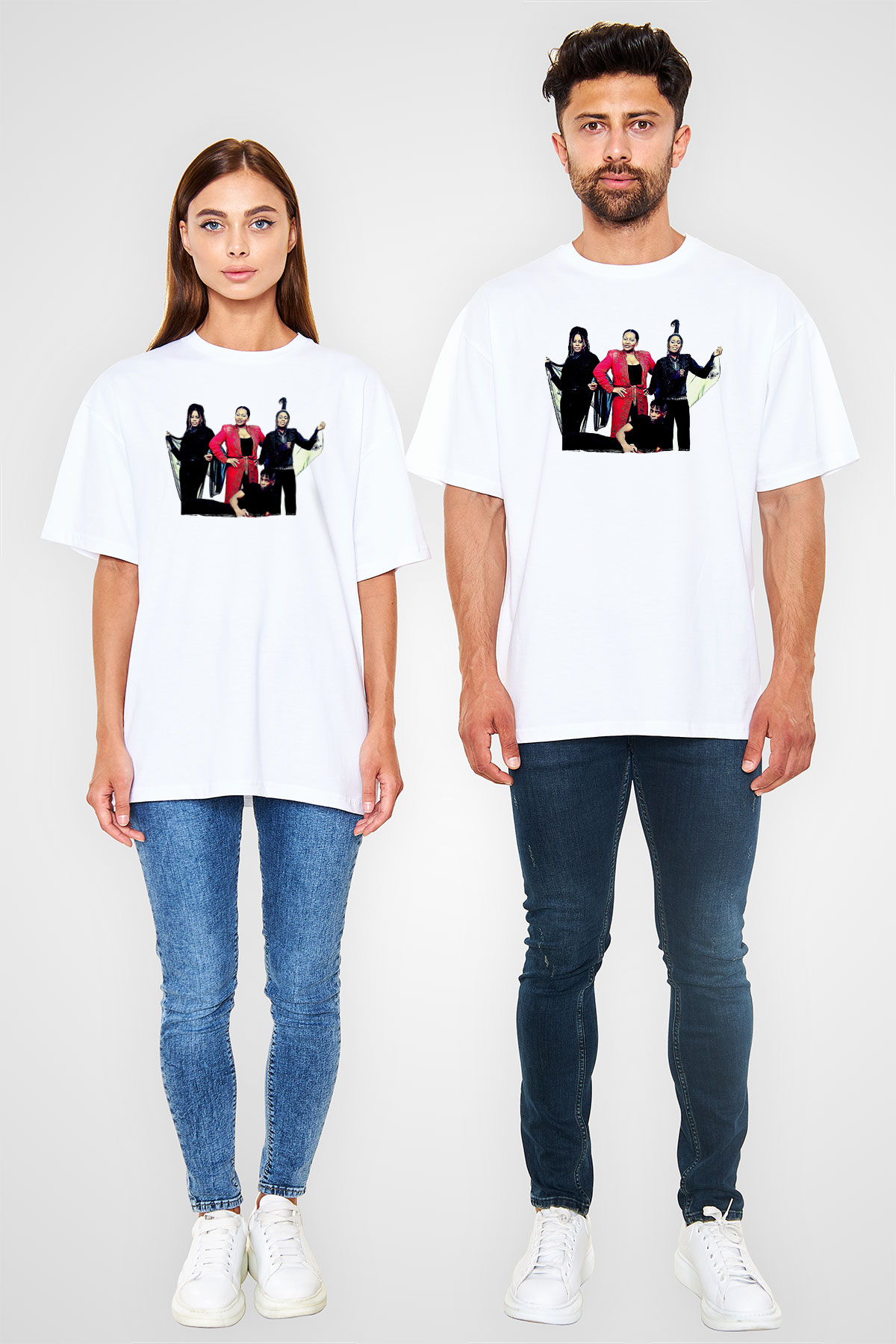 Boney M Baskılı Beyaz Unisex Oversize Tişört - Tshirt