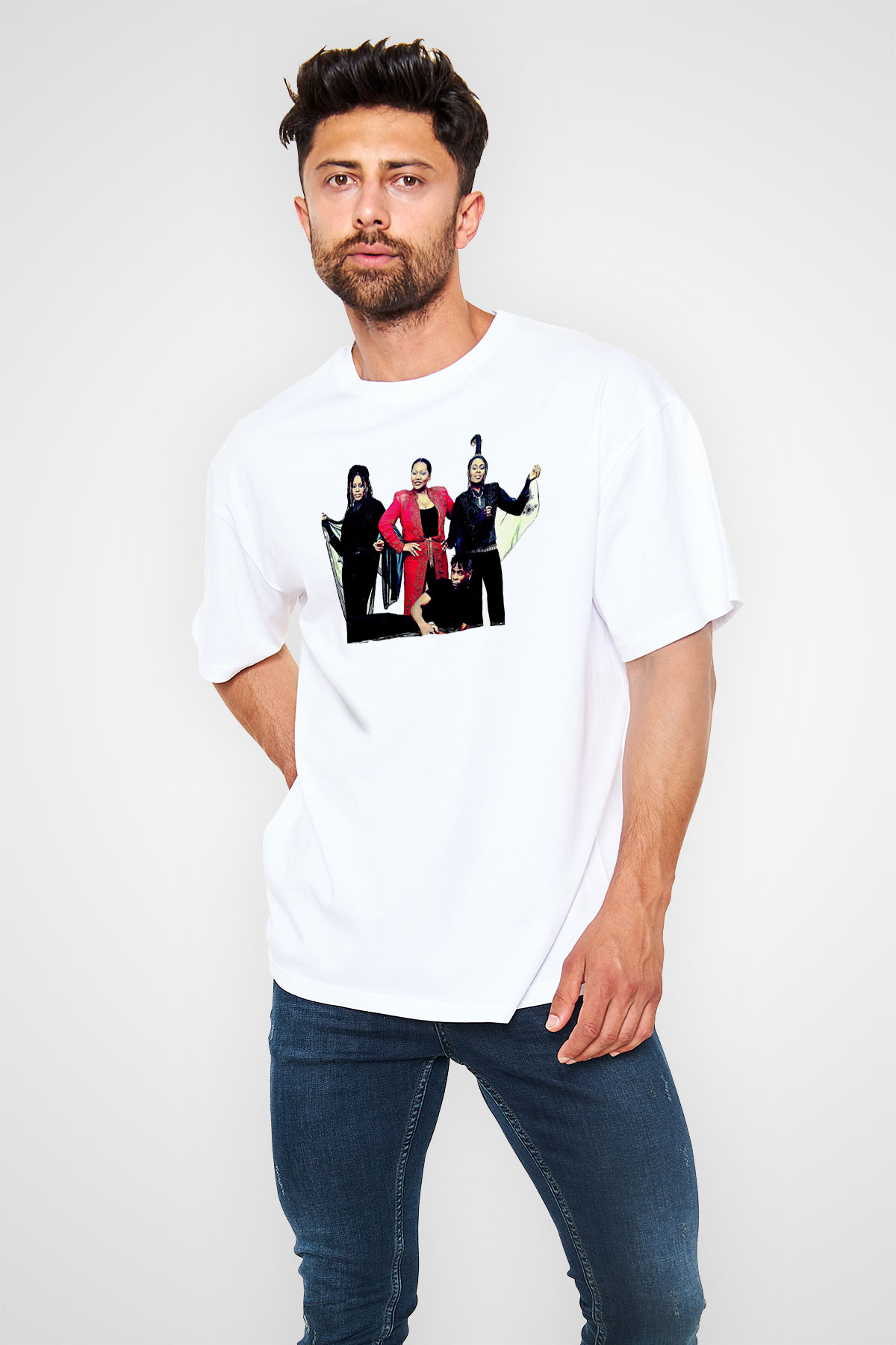 Boney M Baskılı Beyaz Unisex Oversize Tişört - Tshirt