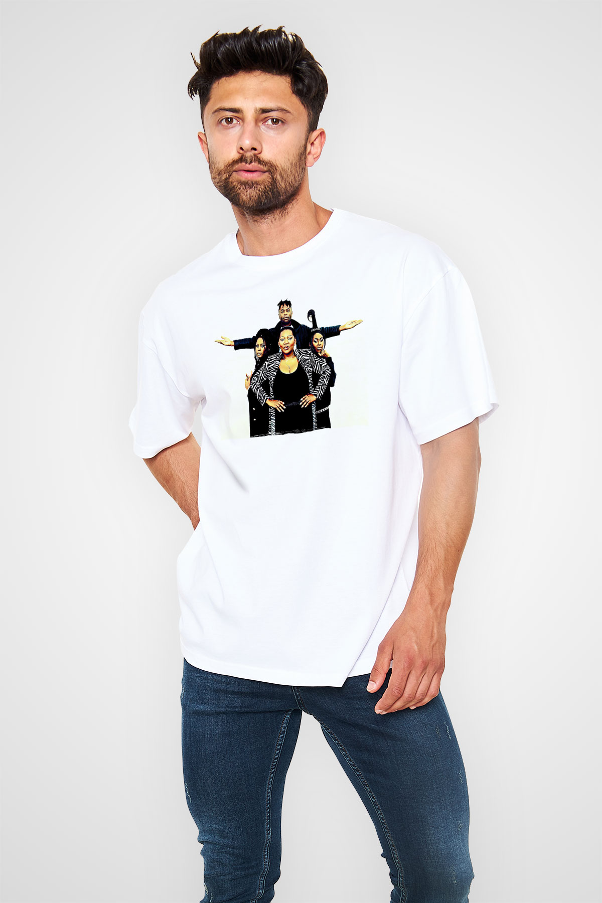 Boney M Baskılı Beyaz Unisex Oversize Tişört - Tshirt