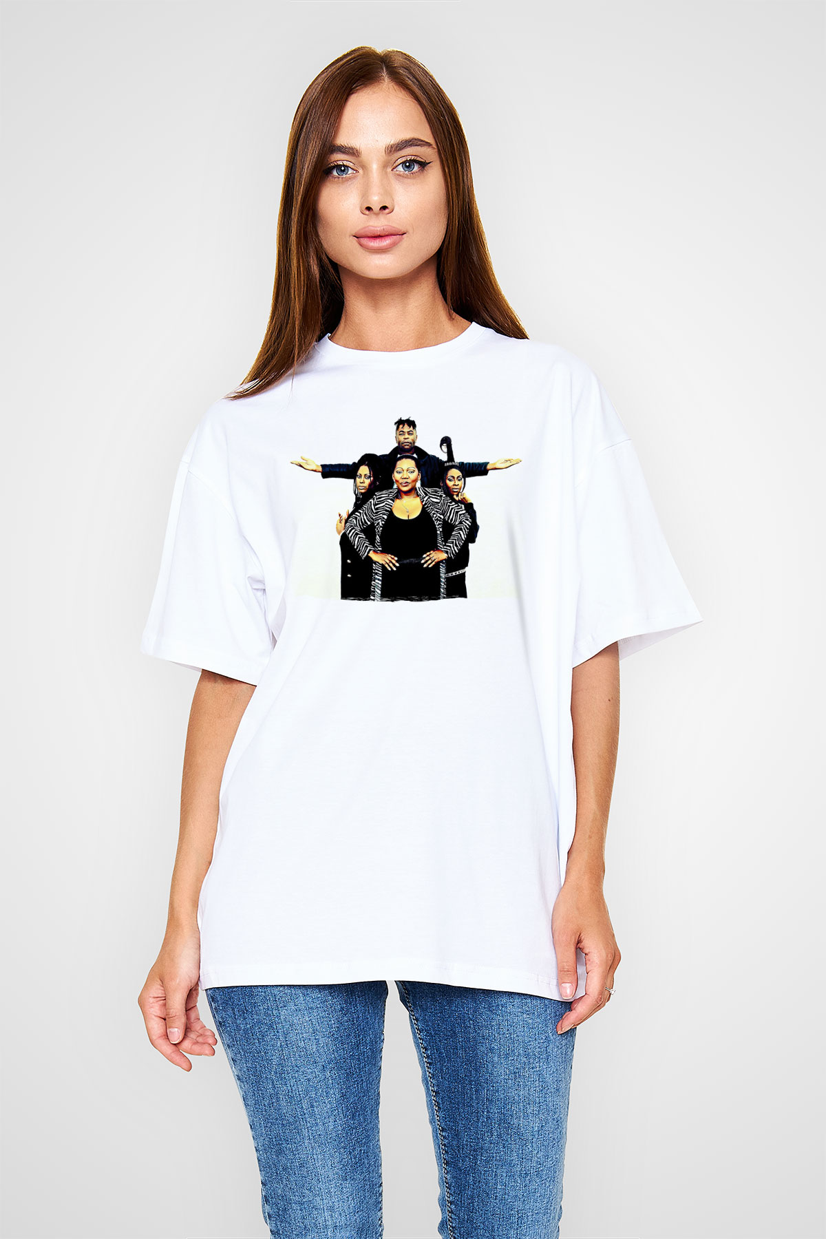 Boney M Baskılı Beyaz Unisex Oversize Tişört - Tshirt