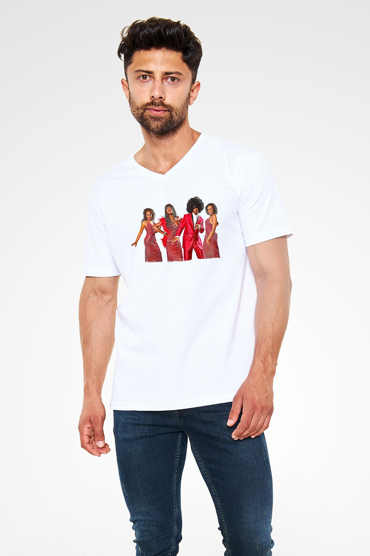 Boney M Baskılı Beyaz Unisex V Yaka Tişört - Tshirt