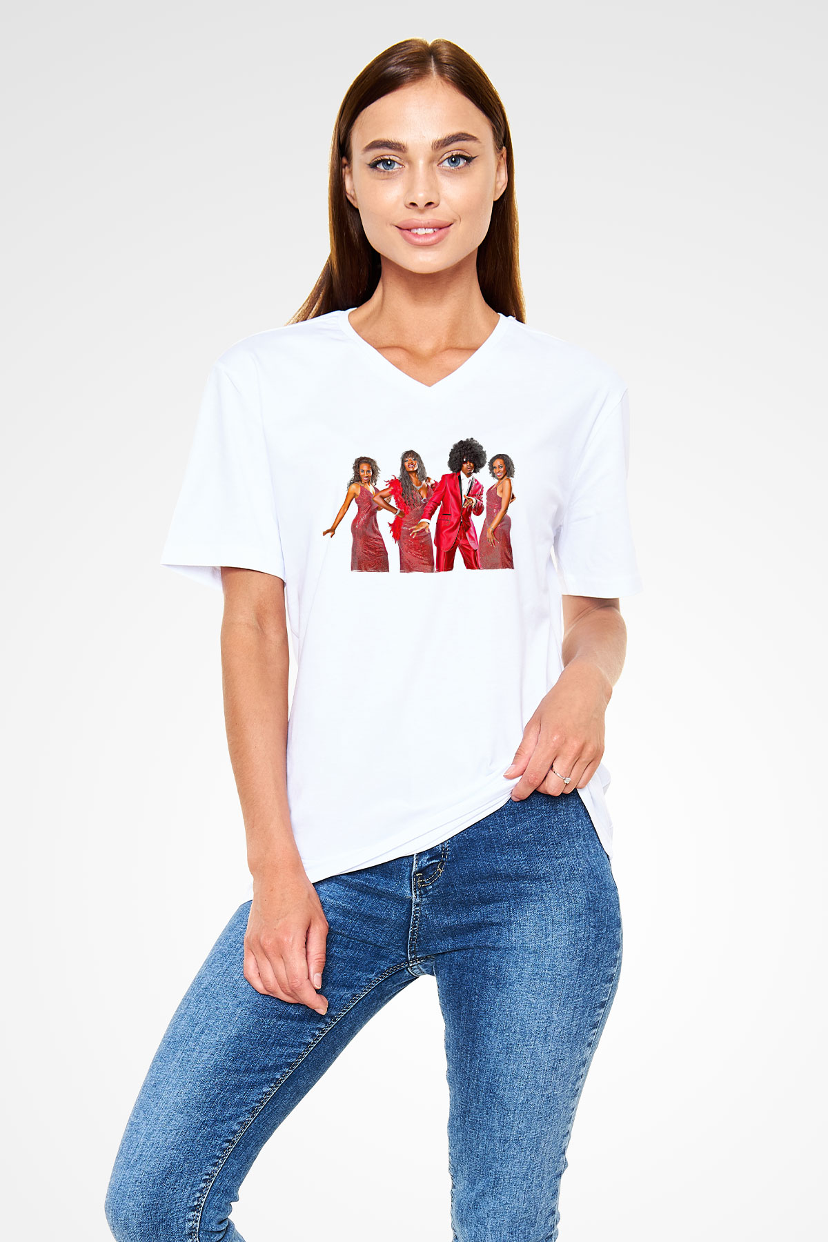 Boney M Baskılı Beyaz Unisex V Yaka Tişört - Tshirt