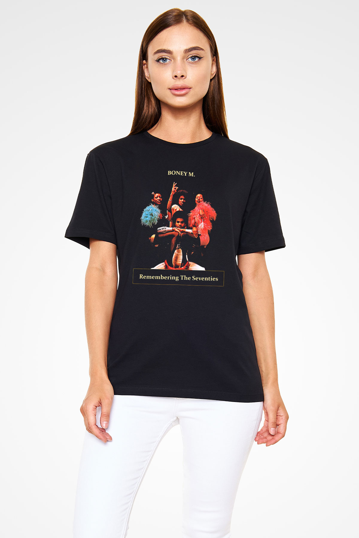 Boney M Baskılı Unisex Siyah Tişört - Tshirt