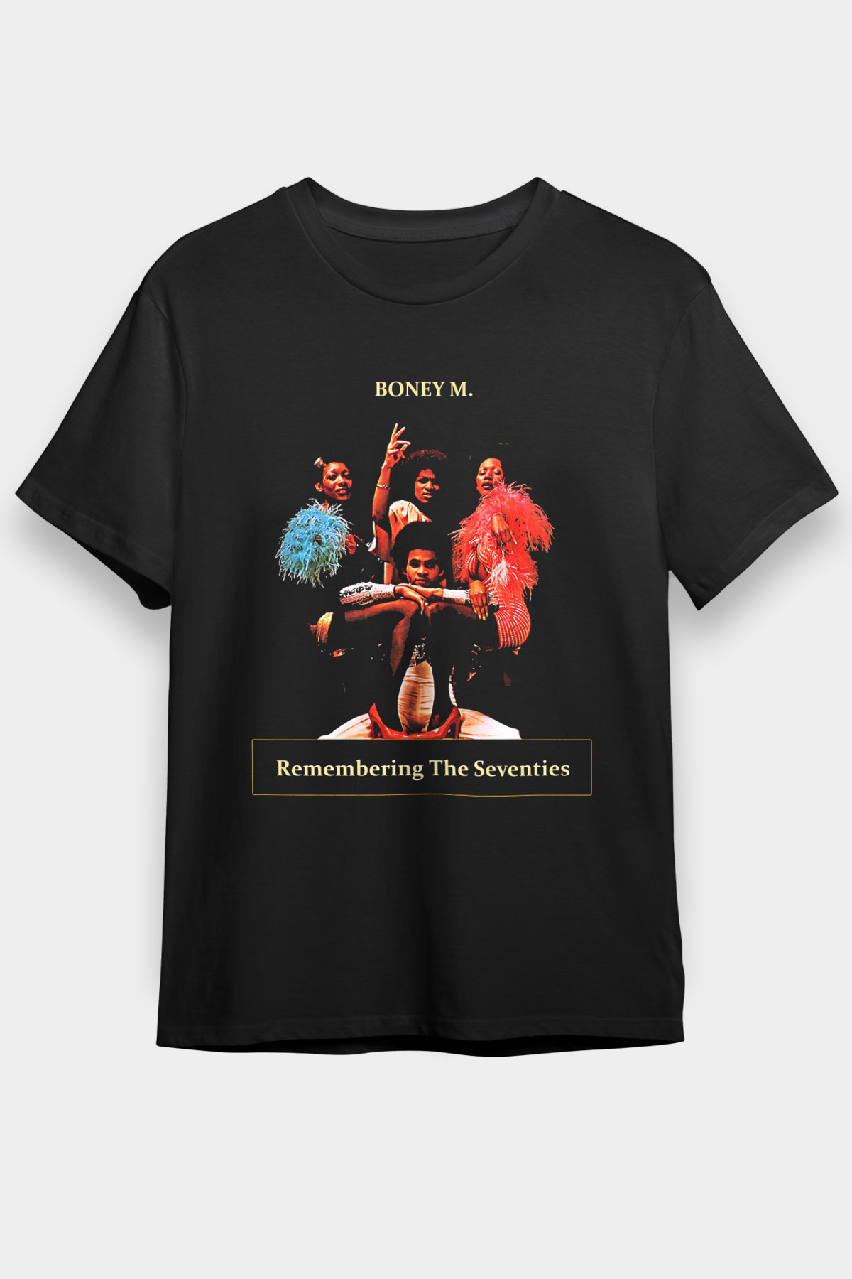 Boney M Baskılı Unisex Siyah Tişört - Tshirt