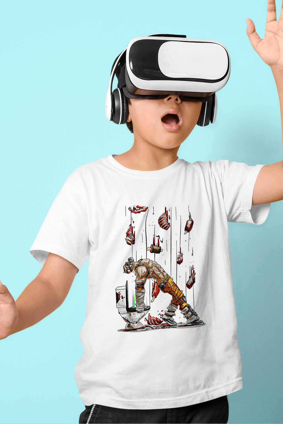 Borderlands Baskılı Beyaz Unisex Beyaz Çocuk Tişört - Tshirt