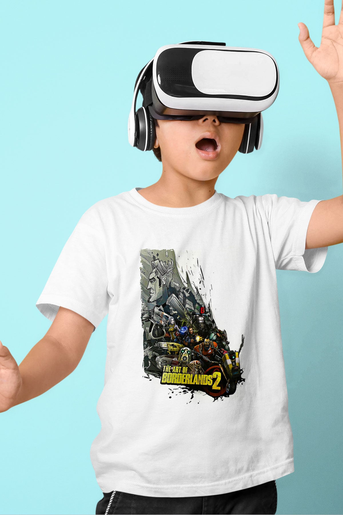 Borderlands Baskılı Beyaz Unisex Beyaz Çocuk Tişört - Tshirt