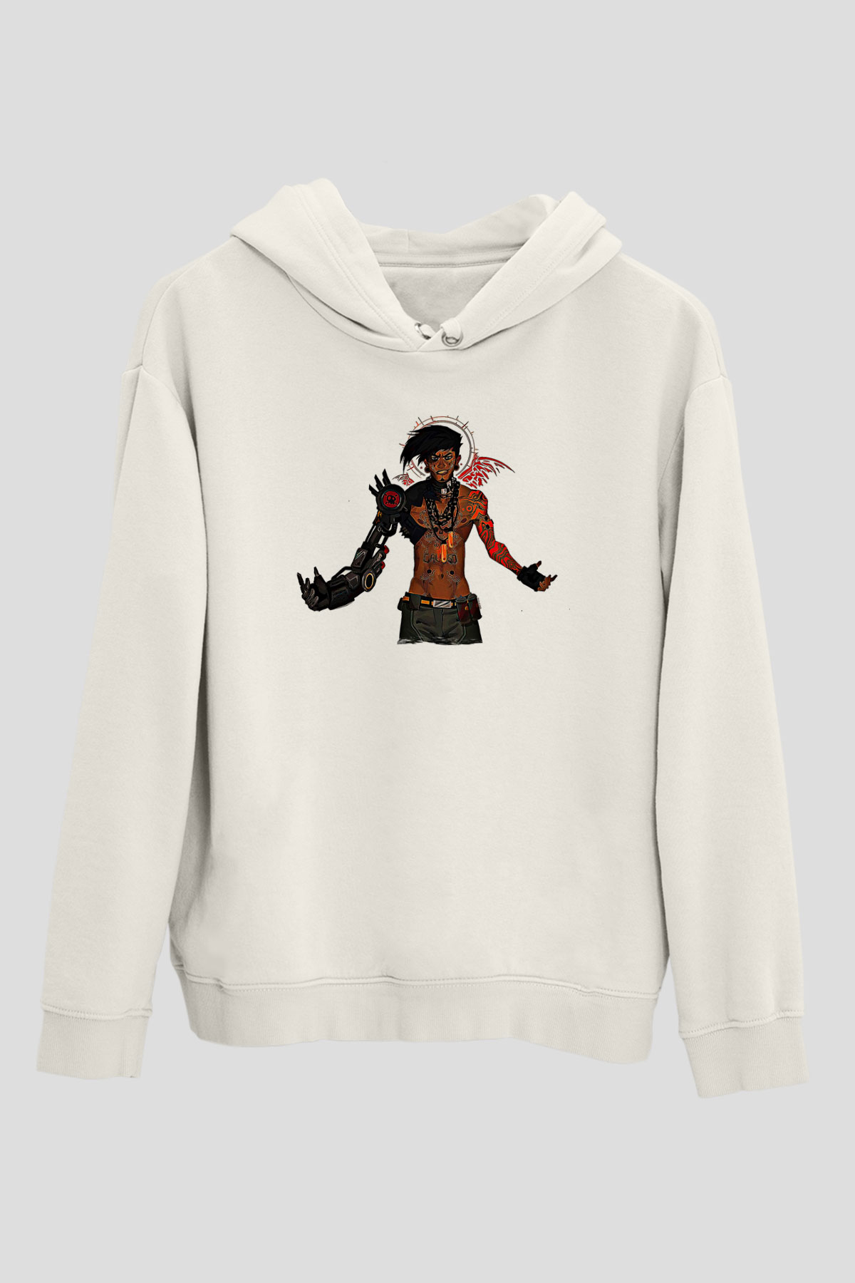 Borderlands Baskılı Beyaz Unisex Kapüşonlu Sweatshirt