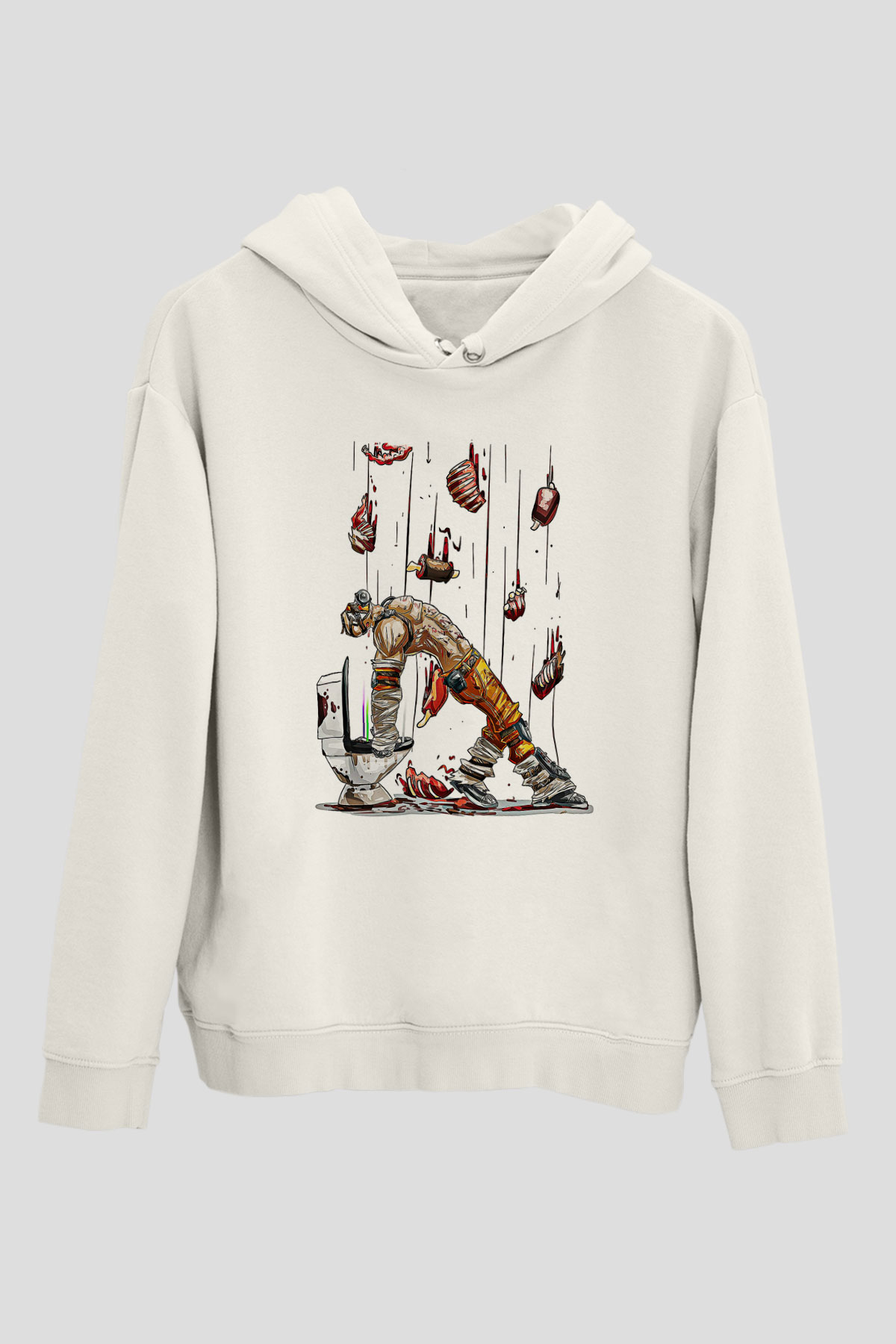 Borderlands Baskılı Beyaz Unisex Kapüşonlu Sweatshirt