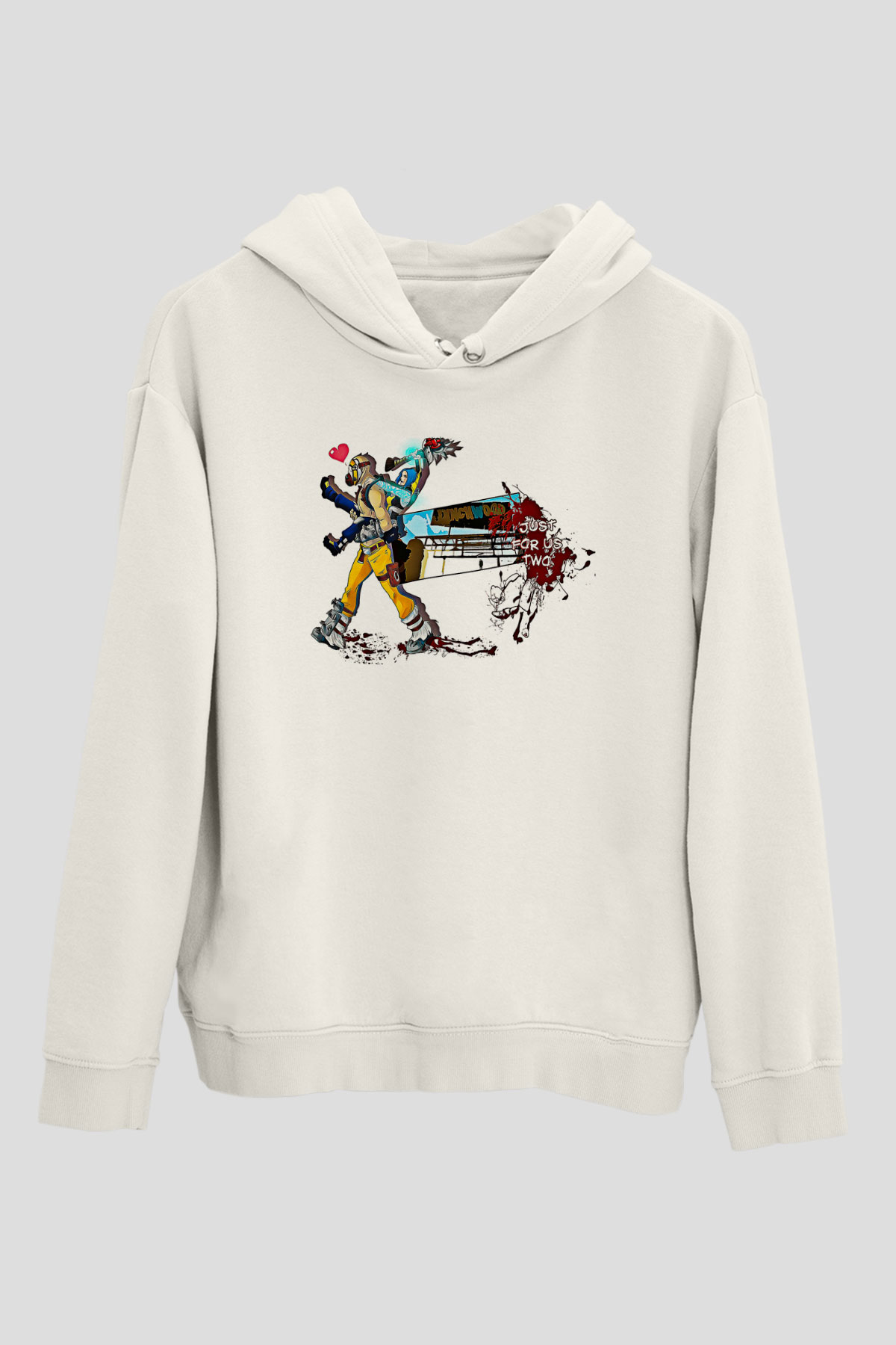 Borderlands Baskılı Beyaz Unisex Kapüşonlu Sweatshirt