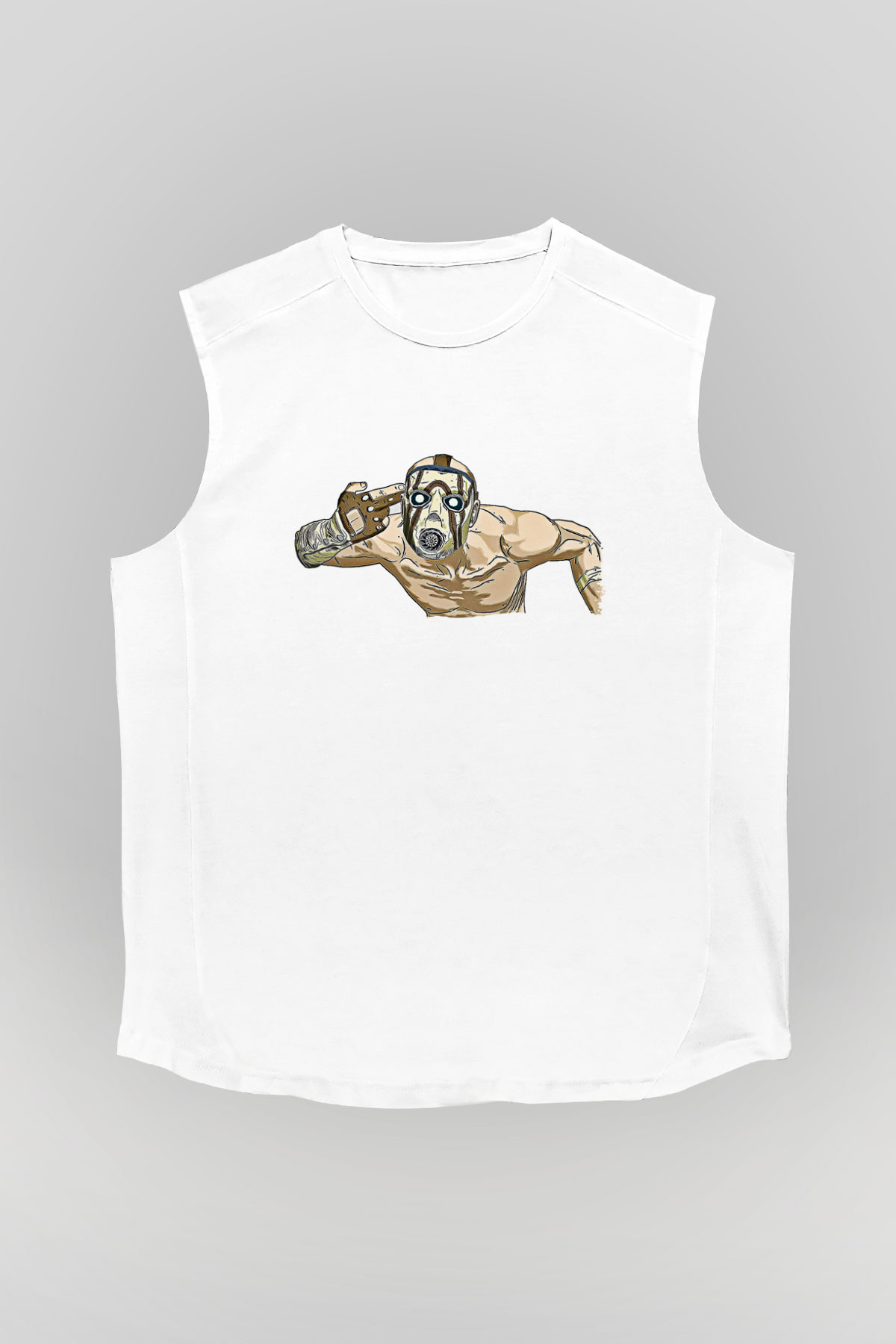 Borderlands Baskılı Beyaz Unisex Kolsuz Tişört - Tshirt