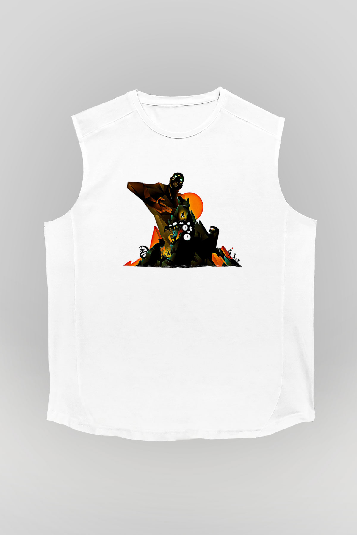 Borderlands Baskılı Beyaz Unisex Kolsuz Tişört - Tshirt