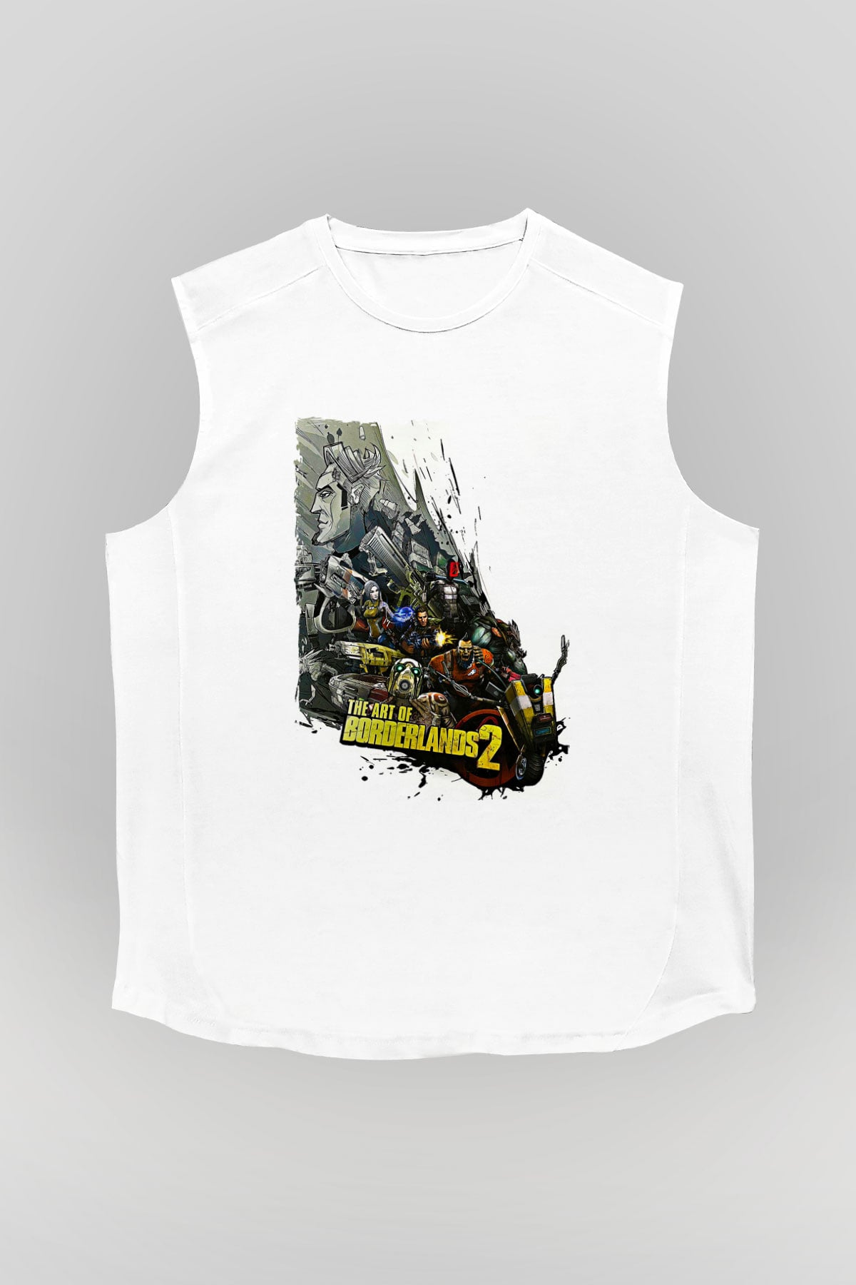 Borderlands Baskılı Beyaz Unisex Kolsuz Tişört - Tshirt