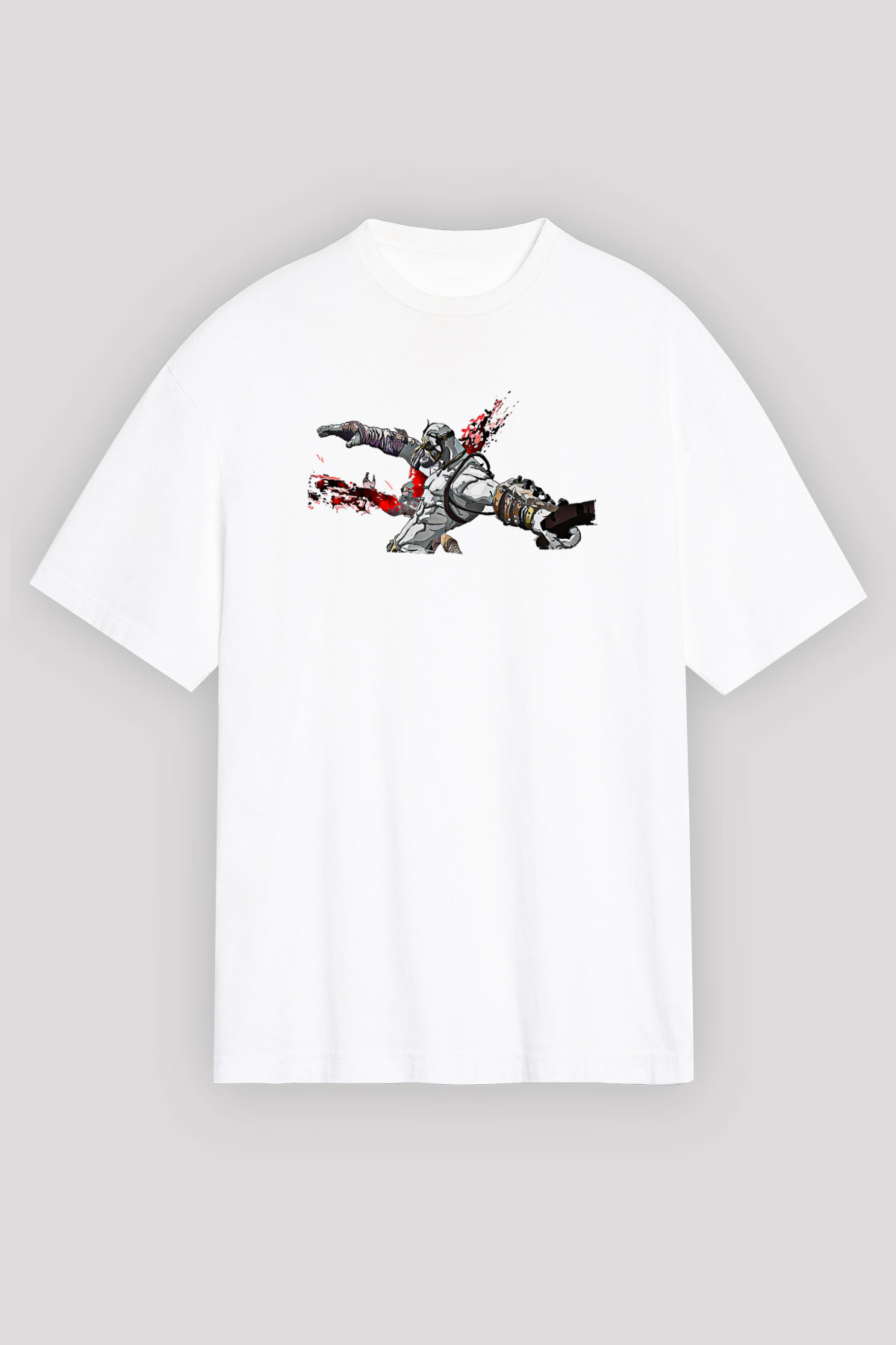 Borderlands Baskılı Beyaz Unisex Oversize Tişört - Tshirt