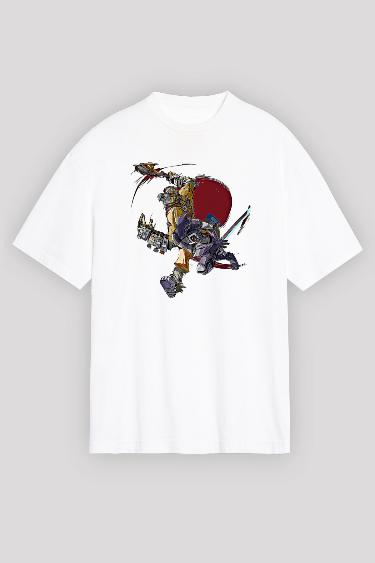 Borderlands Baskılı Beyaz Unisex Oversize Tişört - Tshirt