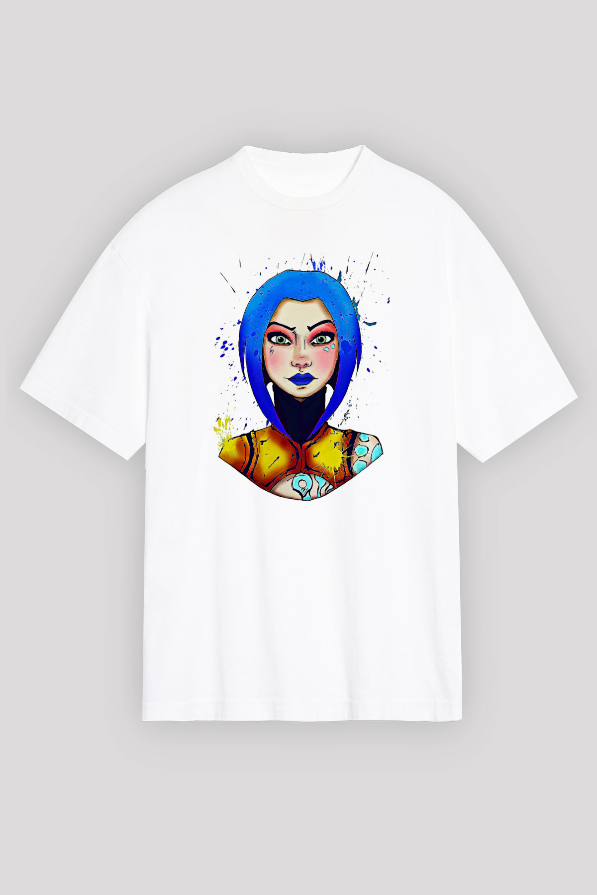 Borderlands Baskılı Beyaz Unisex Oversize Tişört - Tshirt