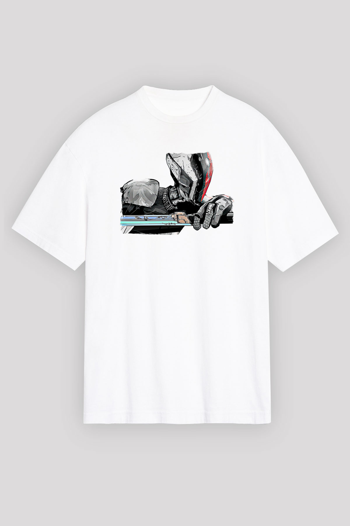 Borderlands Baskılı Beyaz Unisex Oversize Tişört - Tshirt
