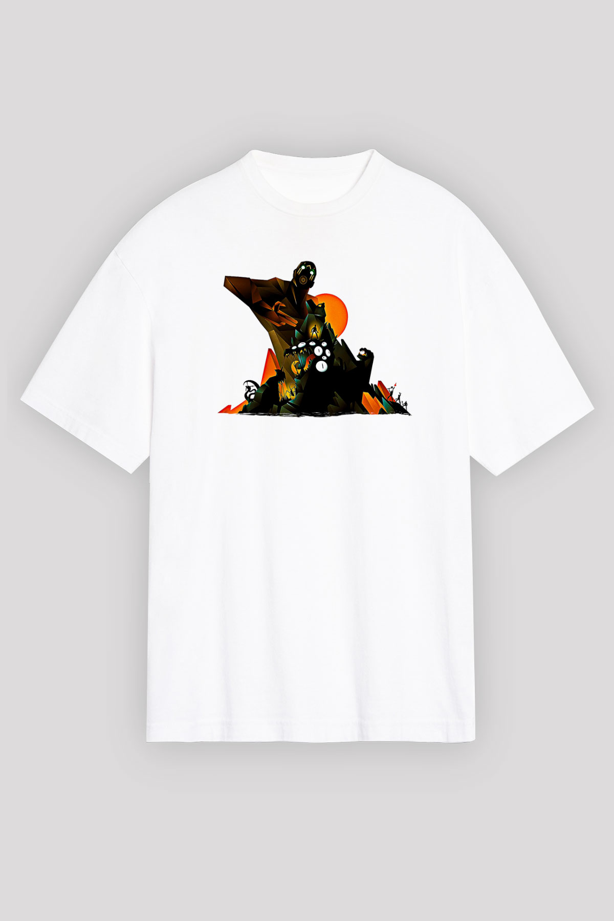 Borderlands Baskılı Beyaz Unisex Oversize Tişört - Tshirt