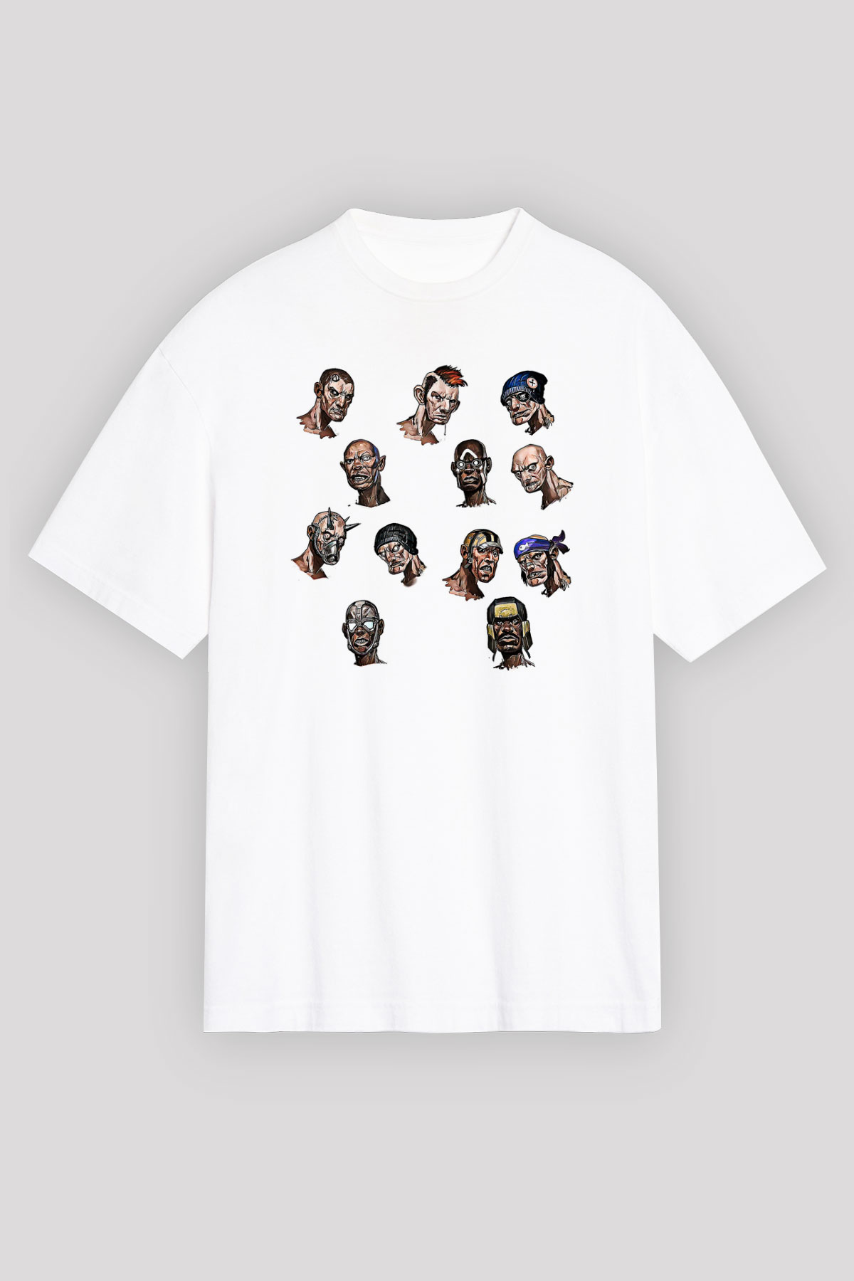 Borderlands Baskılı Beyaz Unisex Oversize Tişört - Tshirt