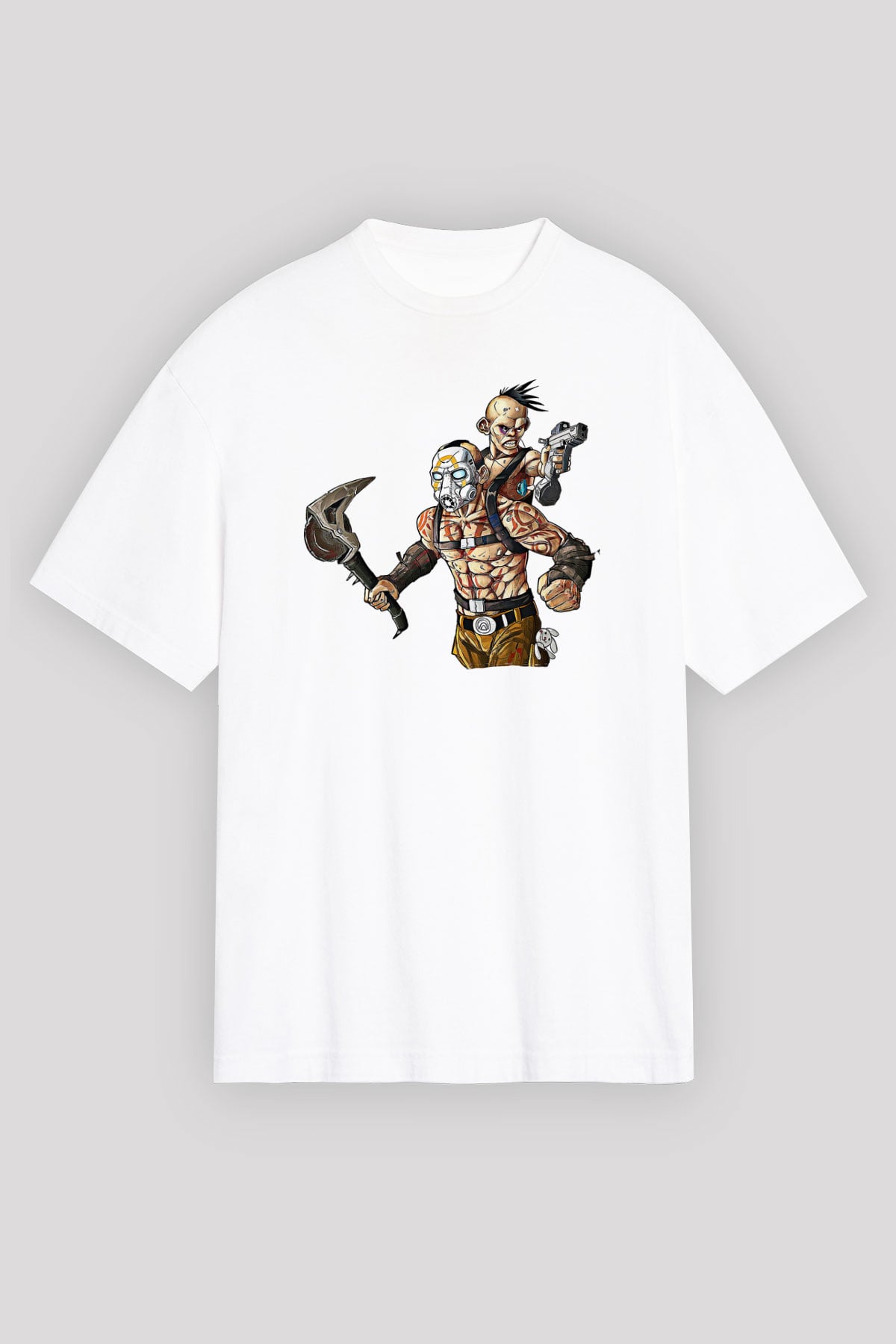 Borderlands Baskılı Beyaz Unisex Oversize Tişört - Tshirt