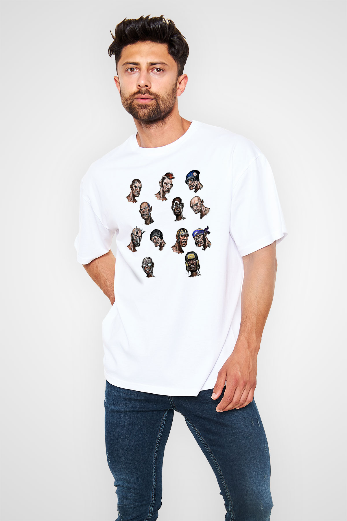 Borderlands Baskılı Beyaz Unisex Oversize Tişört - Tshirt