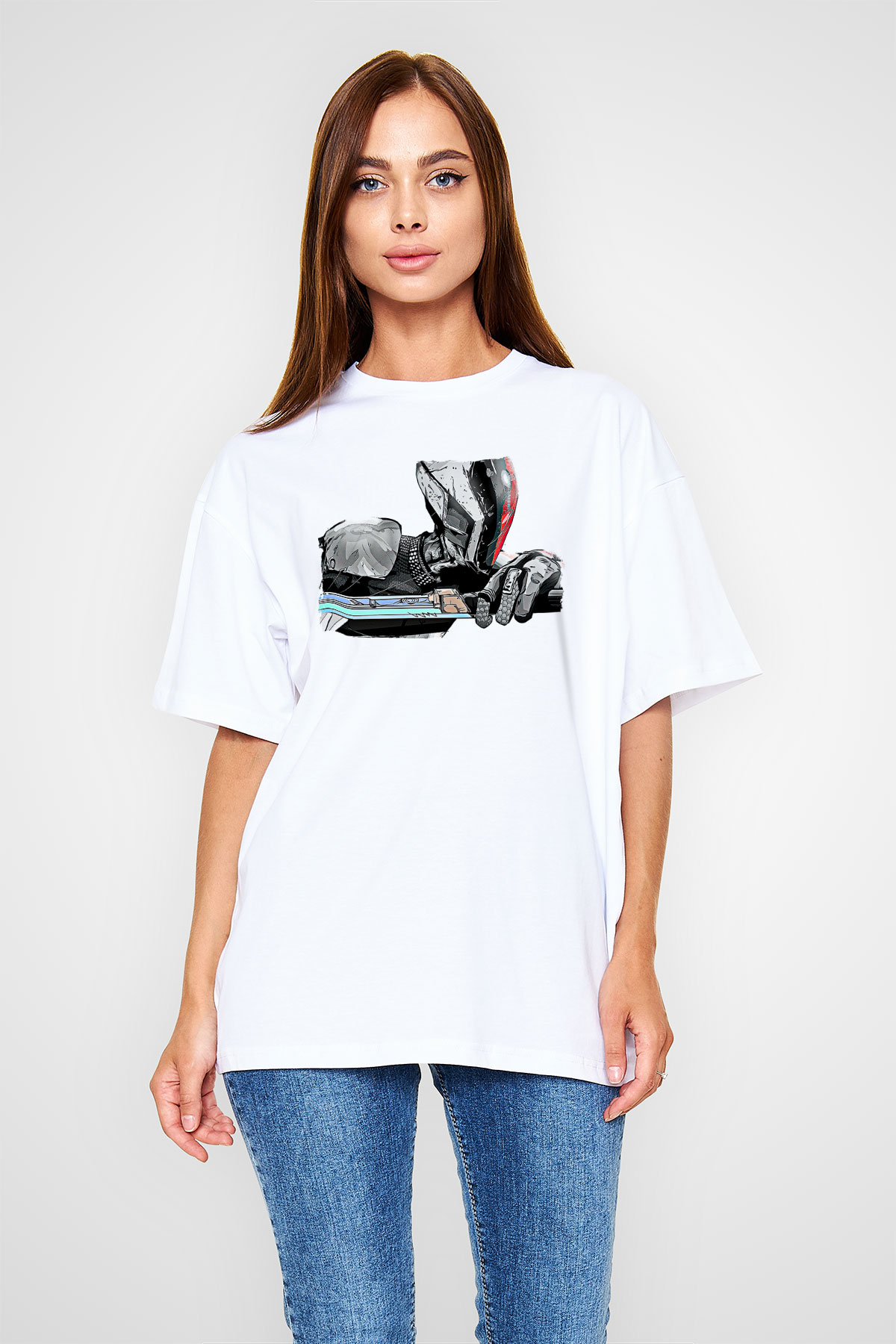 Borderlands Baskılı Beyaz Unisex Oversize Tişört - Tshirt
