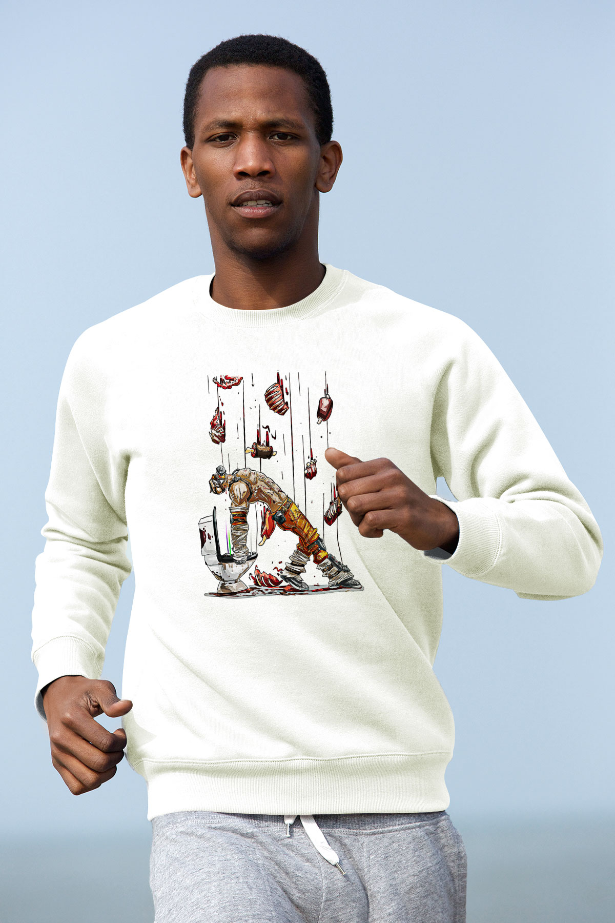 Borderlands Baskılı Beyaz Unisex Sweatshirt