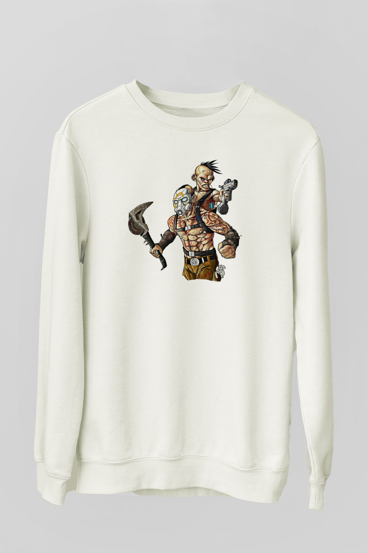 Borderlands Baskılı Beyaz Unisex Sweatshirt