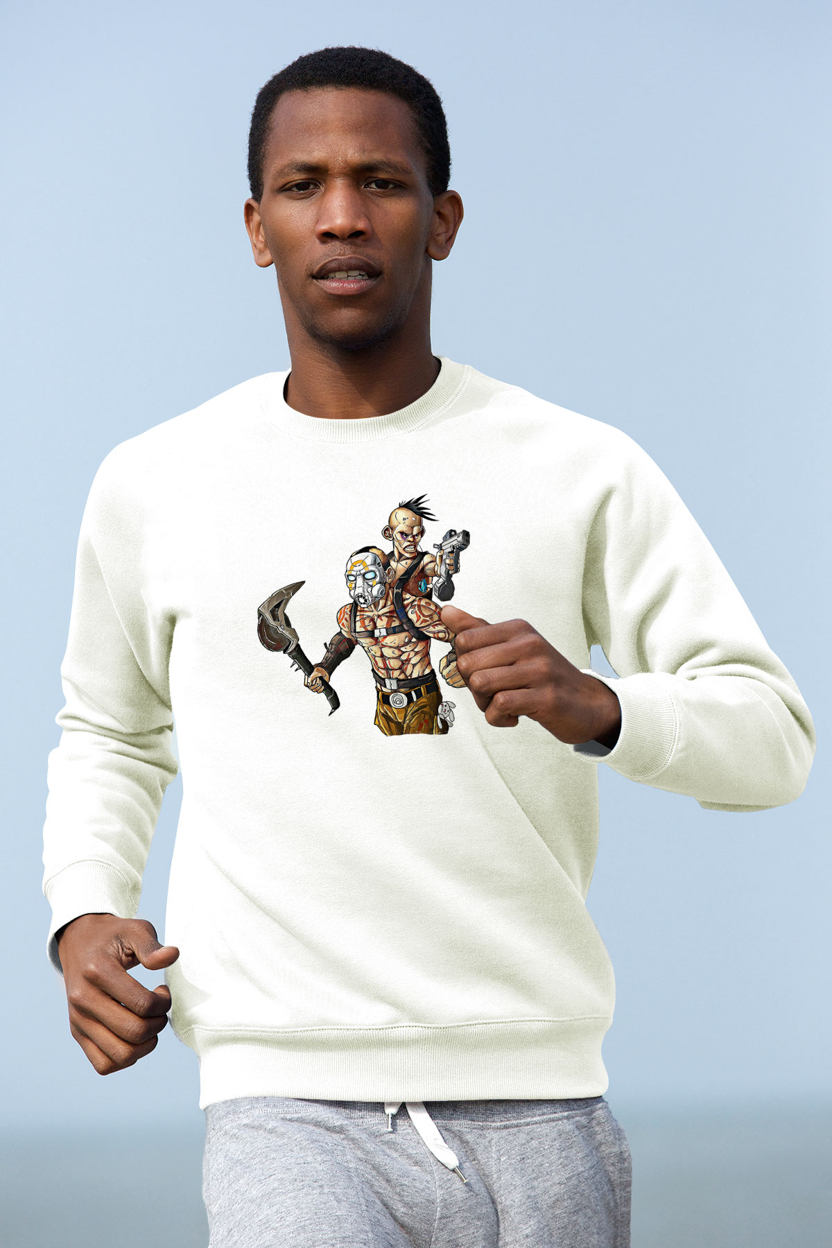 Borderlands Baskılı Beyaz Unisex Sweatshirt