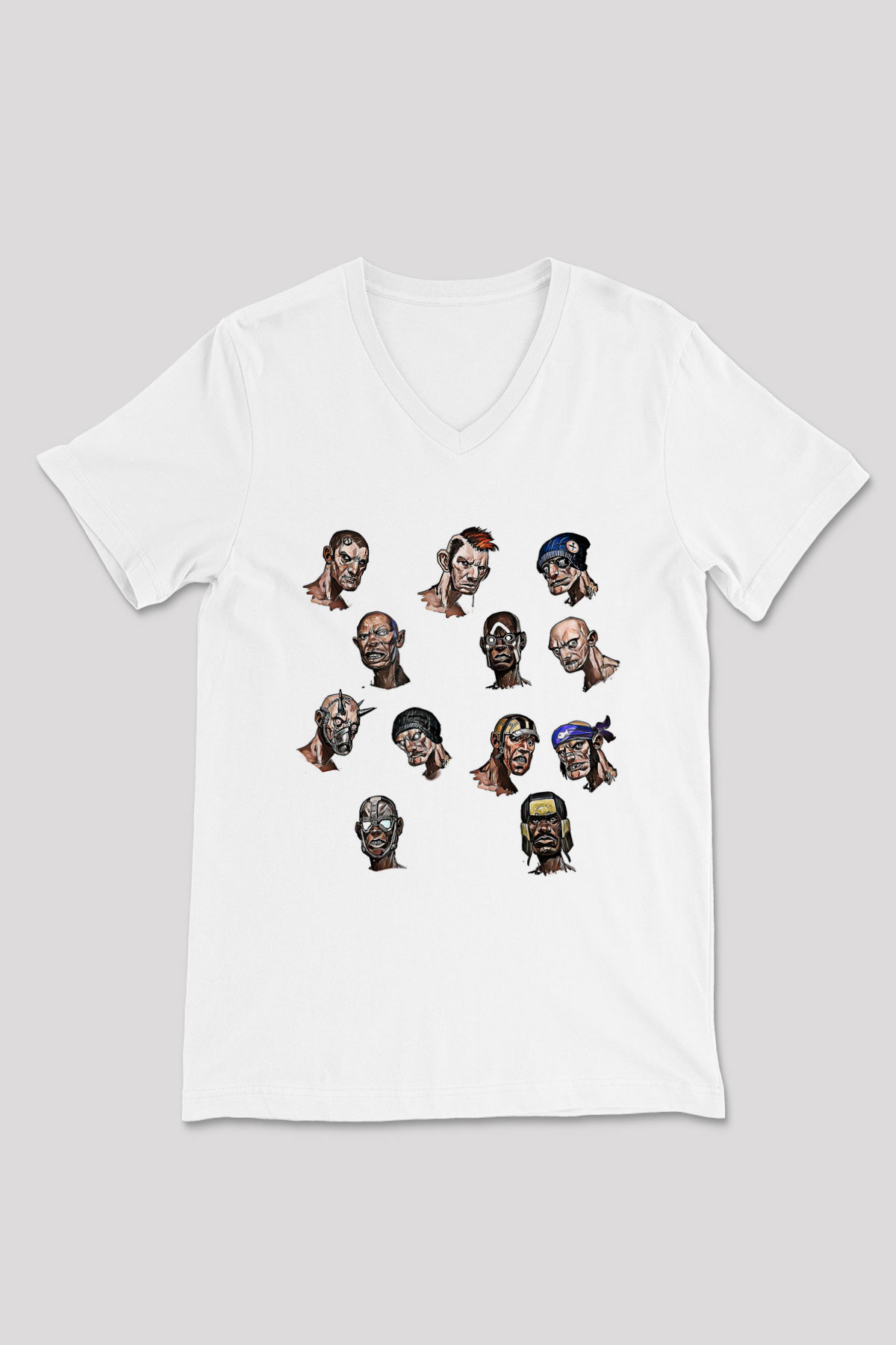 Borderlands Baskılı Beyaz Unisex V Yaka Tişört - Tshirt