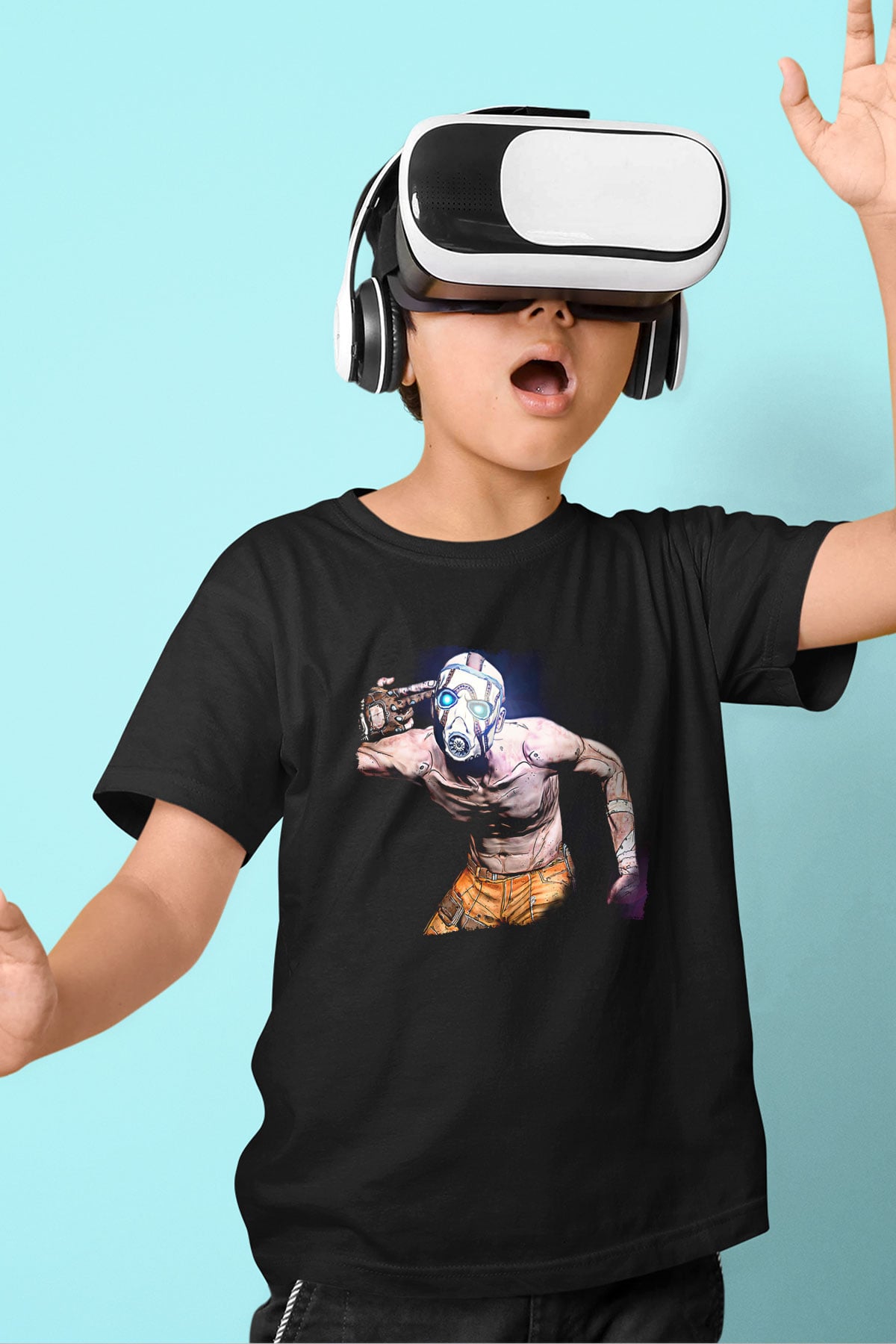 Borderlands Baskılı Unisex Siyah Çocuk Tişört - Tshirt