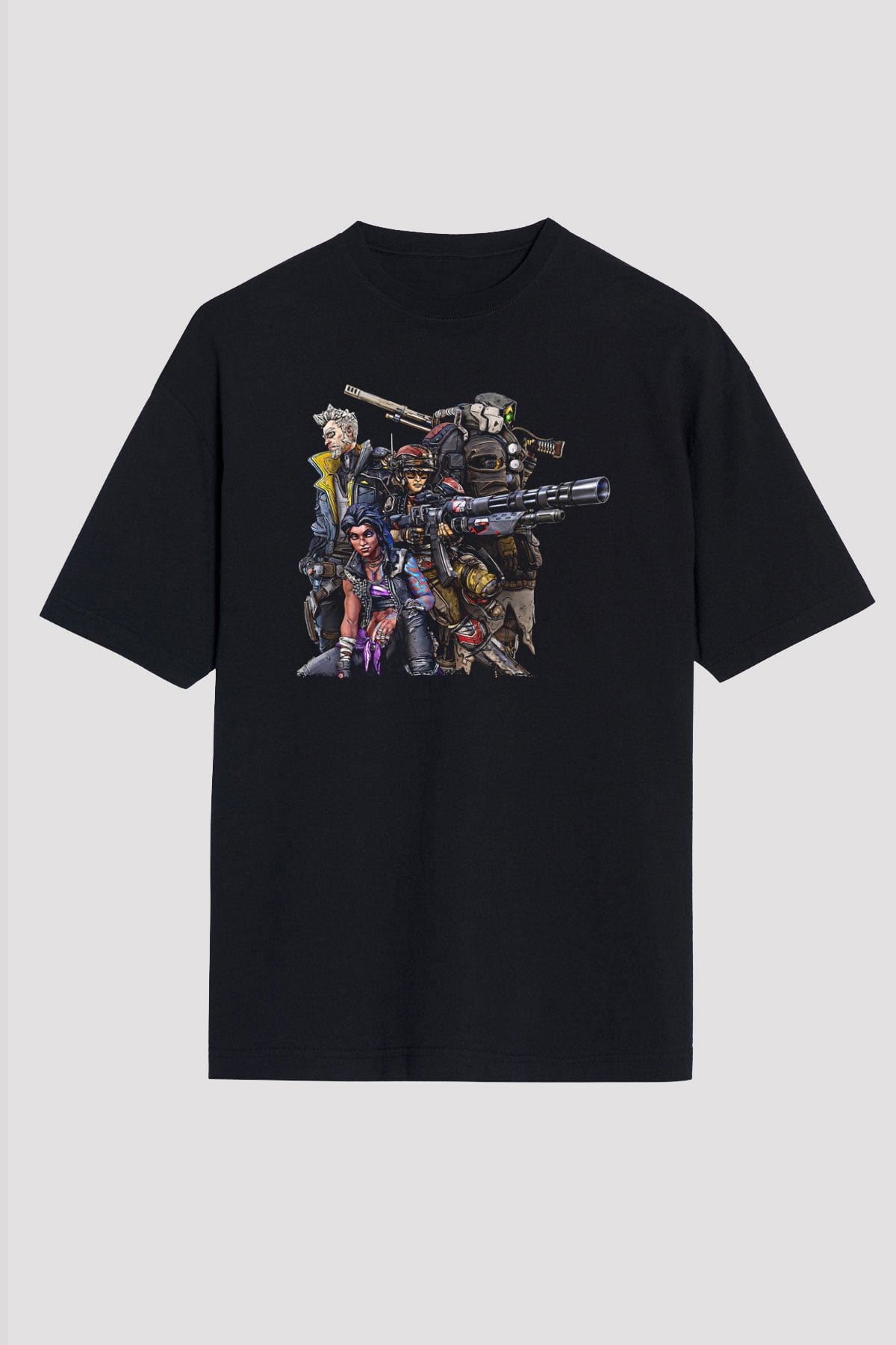 Borderlands Baskılı Unisex Siyah Oversize Tişört - Tshirt