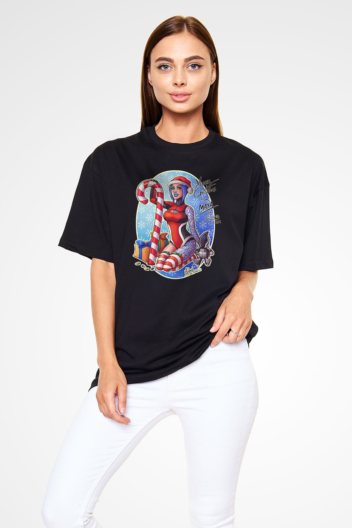 Borderlands Baskılı Unisex Siyah Oversize Tişört - Tshirt
